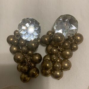 Vintage J. Vaughn Rhinestone Goldtone Cluster Varied Size Balls Pierced Earrings